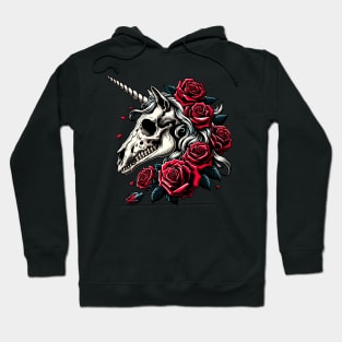 Unicorn skull with red roses Hoodie